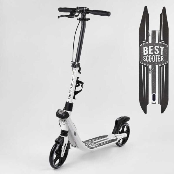 

Самокат двухколесный Best Scooter PU колеса, 2 амортизатора, зажим руля, ручной тормоз Black/White (99643)