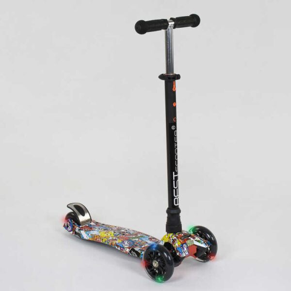 

Самокат MAXI "Best Scooter" 4 колеса PU, свет, трубка руля алюминиевая Black/Multicolored (74477)