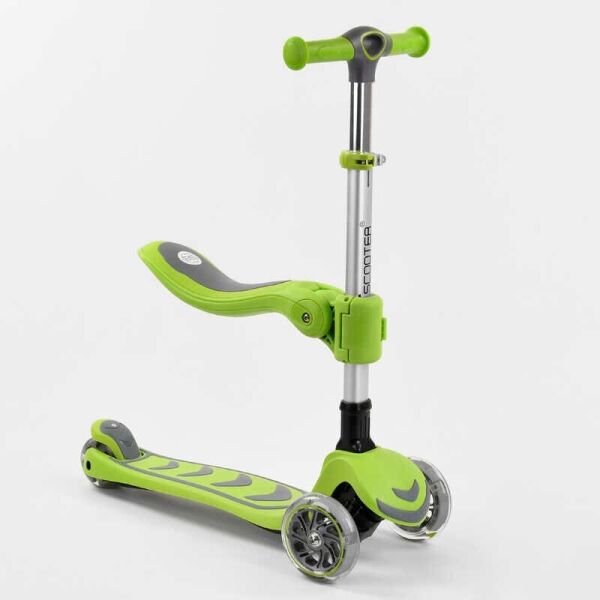 

Самокат трехколесный Best Scooter С СИДЕНИЕМ, складной алюминиевый руль, 4 колеса PU со светом Light green (99640)