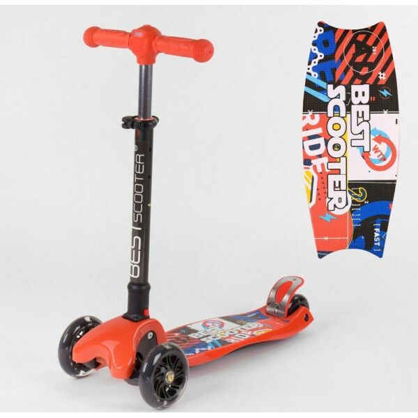 

Детский трехколесный самокат Best Scooter 49886, складной руль с фарой и 4 колеса PU со светом, d=12 см