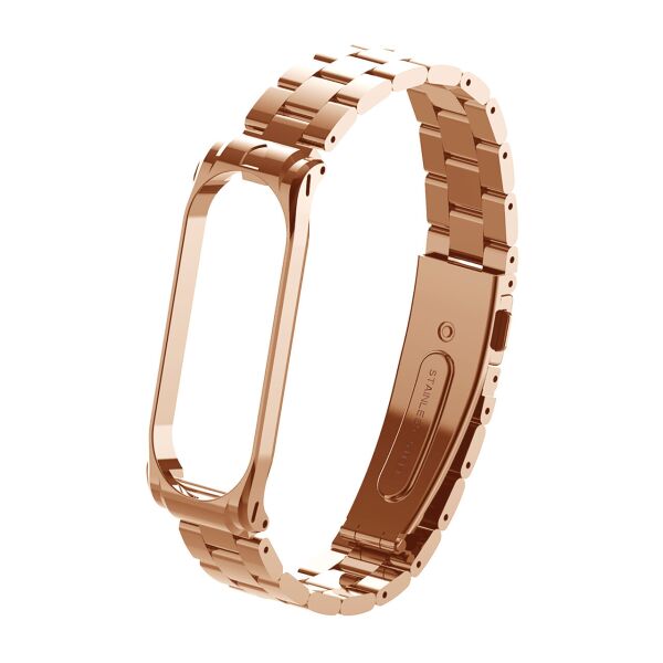 

Металлический ремешок к браслету Mi Band 3 / 4 крупные звенья Rose-gold