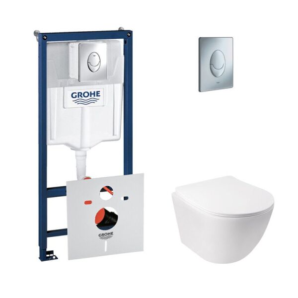 

Набор инсталляция 4 в 1 Grohe Rapid SL 38721001 + унитаз с сиденьем Qtap Jay QT07335176W, Белый