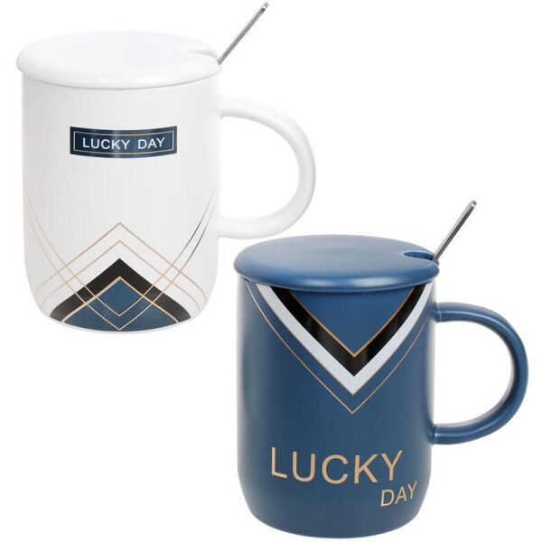 

Кружка фарфоровая "Lucky Day" 480мл с крышкой и ложкой
