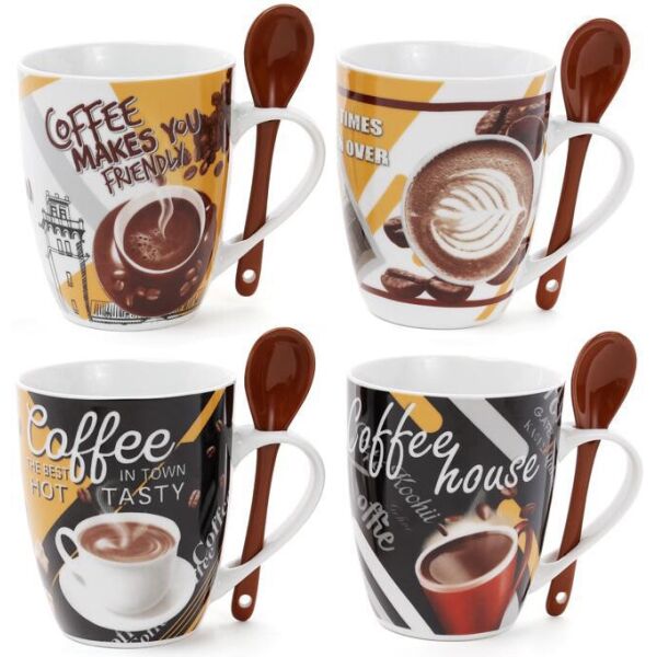 

Кружка фарфоровая "Coffee in the town" 350мл с керамической ложкой