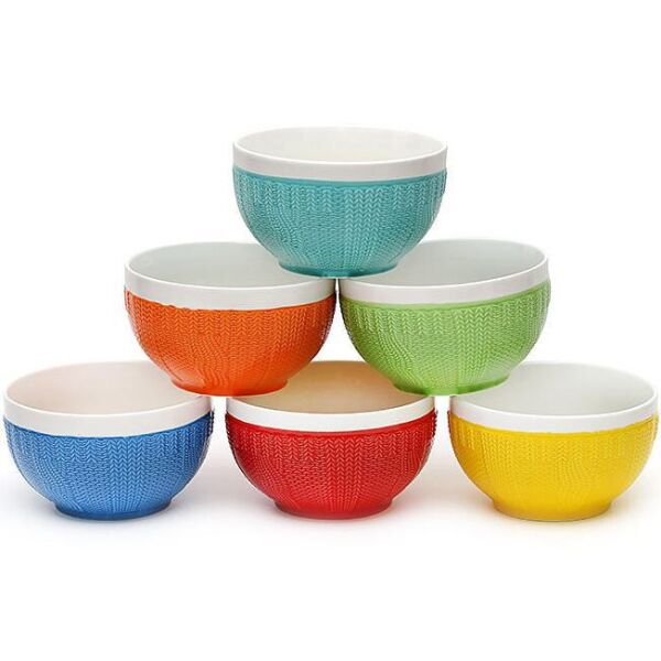 

Набор 6 цветных мисок "Вязаный орнамент" 900мл, фарфор