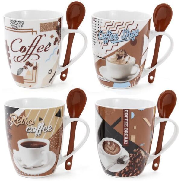 

Кружка фарфоровая "Retro Coffee" 350мл с керамической ложкой