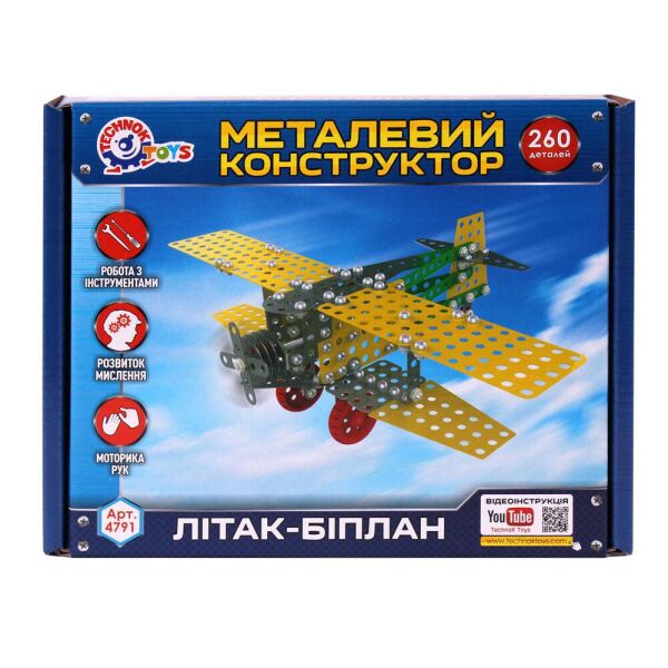 

Конструктор ТехноК Металлический конструктор Самолет-биплан, 260 дет.
