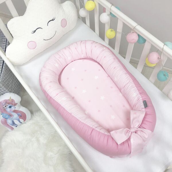 

Кокон гнездышко для новорожденных Baby Design Звезды на розовом 90*65 см