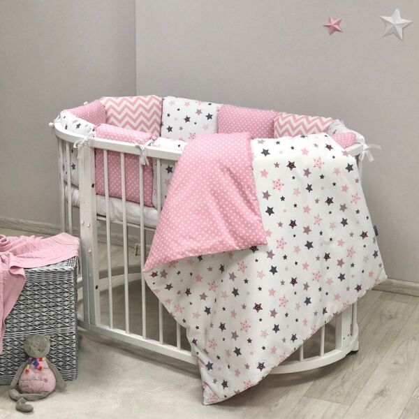

Комплект постельного белья в овальную детскую кроватку Baby Design Stars розовый (6 предметов)