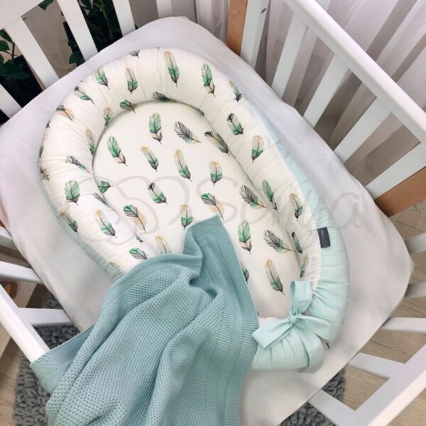 

Кокон гнездышко для новорожденных Baby Design Перо мята 90*65 см