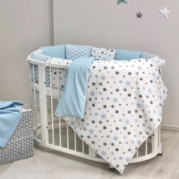 

Комплект постельного белья в овальную детскую кроватку Baby Design Stars голубой