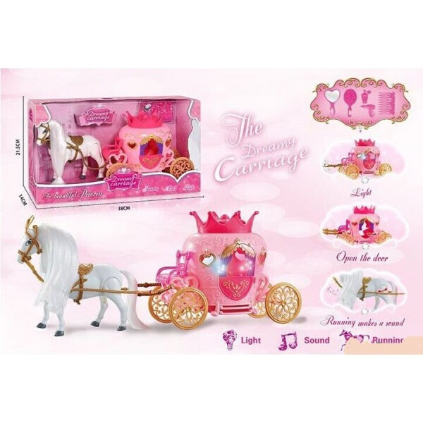 

Детский игровой набор Карета с лошадью 2208D(2),свет, звук, на батарейках Розовая