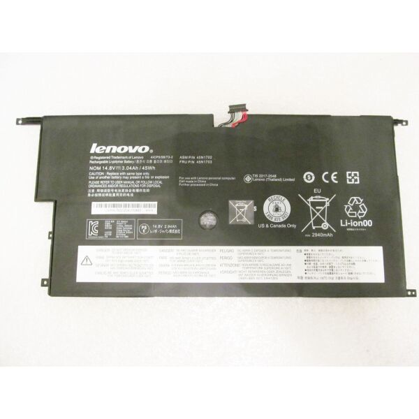 

Батарея для ноутбука Lenovo ThinkPad X1 Carbon (2nd Gen) 45N1702, 3040mAh (45Wh), 4cell, 14.8V, Li-Pol, черная