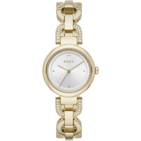 

Часы наручные женские DKNY NY2850 кварцевые, браслет с фианитами, цвет желтого золота, США