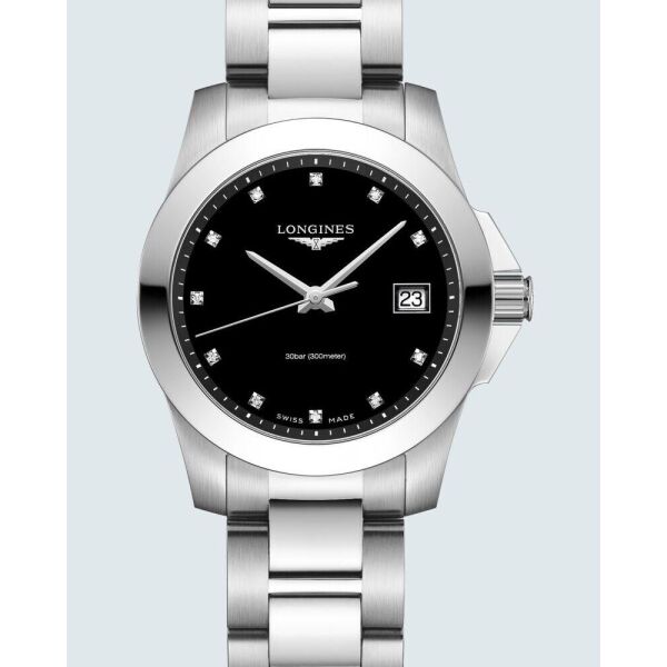 

Часы наручные женские LONGINES CONQUEST L3.377.4.57.6 с бриллиантами, кварцевые, водозащита 300WR
