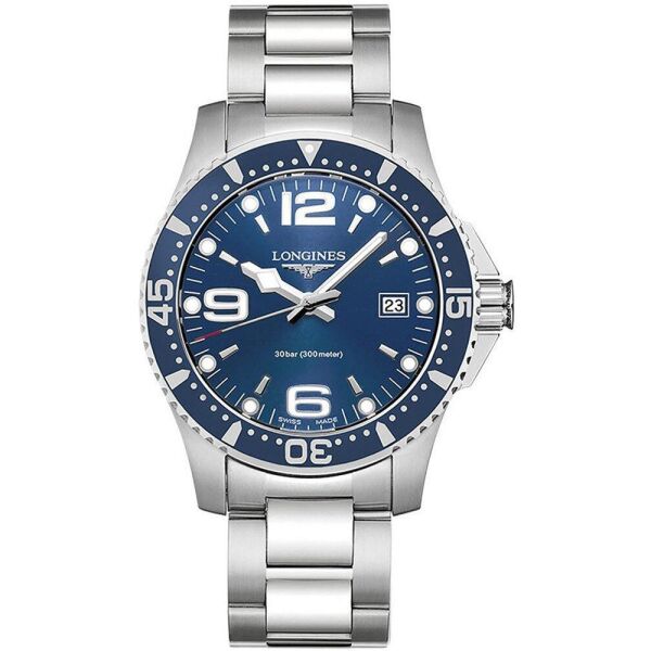 

Часы наручные мужские LONGINES HYDROCONQUEST L3.740.4.96.6 дайверские, кварц, вращающийся безель