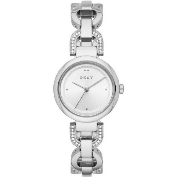 

Часы наручные женские DKNY NY2849 кварцевые, браслет с фианитами, серебристые, США