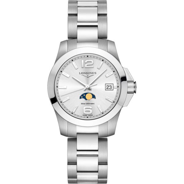 

Часы наручные женские LONGINES CONQUEST L3.381.4.76.6 кварцевые с датой и указателем фазы Луны