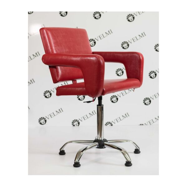 

Кресло парикмахерское Flamingo на пневматике Крестовина Хром, КЗ Rainbow Red (Velmi TM)