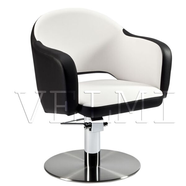 

Кресло парикмахерское Monika на гидравлике Хром Диск, КЗ Zeus White и Black (Velmi TM)