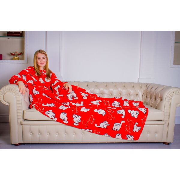 

Плед с рукавами и карманами из микрофибры "Красные котики" MyGift Premium, 200х160 см
