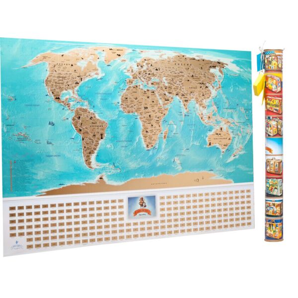 

Подробная скретч карта мира с рельефом и флагами MyGift Flags Edition RUS в оригинальном тубусе, 88х63 см