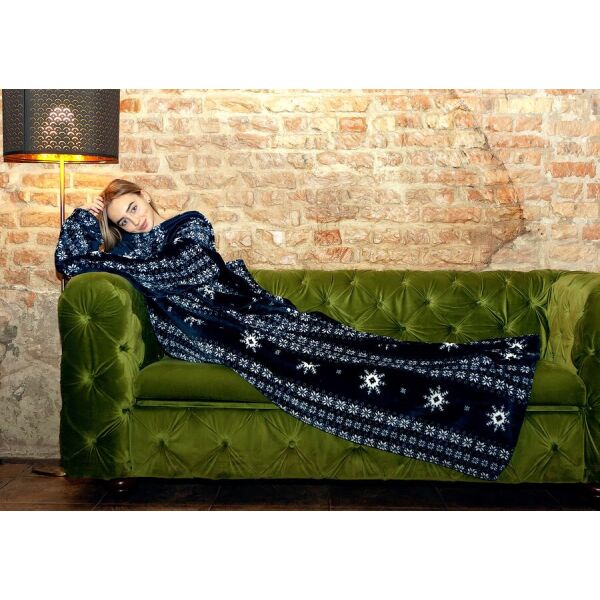 

Новогодний плед с рукавами и карманами из микрофибры "Синие снежинки" MyGift Premium, 200х160 см