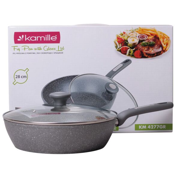 

Сотейник Kamille 28см из литого алюминия с гранитным покрытием и крышкой для индукции и газа KM-4277GR