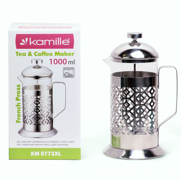 

Заварник френчпресс Kamille 1000мл для чая и кофе KM-0773XL
