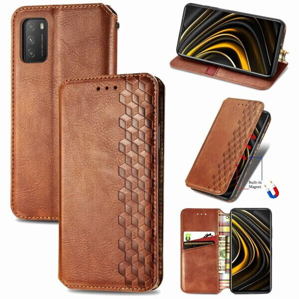 

Чехол Deexe Rhombus Wallet для Xiaomi Poco M3 - Brown
