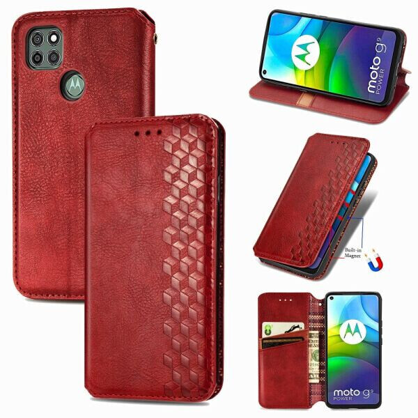 

Чехол Deexe Rhombus Wallet для Motorola Moto G9 Power - Red