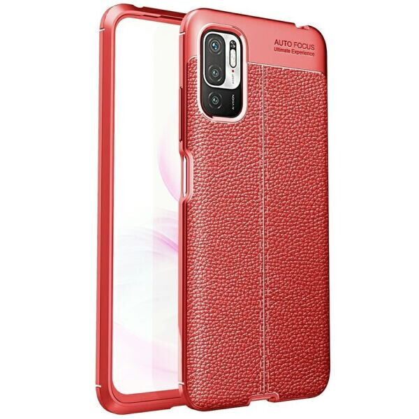 

Защитный чехол Deexe Leather Cover для Xiaomi Redmi Note 10 5G / Poco M3 Pro - Red