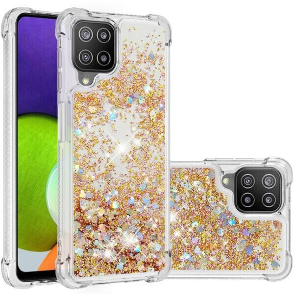 

Силиконовый (TPU) чехол Deexe Liquid Glitter для Samsung Galaxy A22 (A225) - Diamond Gold Hearts