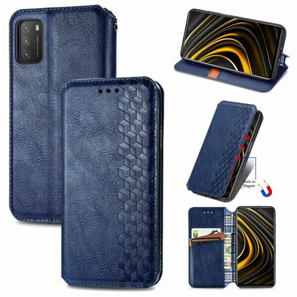 

Чехол Deexe Rhombus Wallet для Xiaomi Poco M3 - Blue