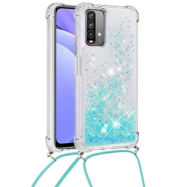 

Силиконовая накладка Deexe Liquid Glitter with Strap для Xiaomi Redmi 9T - Blue Star