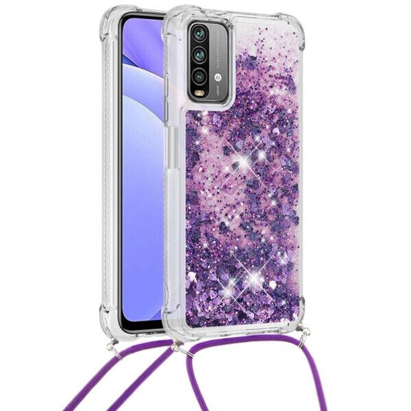 

Силиконовая накладка Deexe Liquid Glitter with Strap для Xiaomi Redmi 9T - Dark Purple Heart