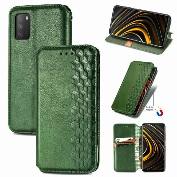 

Чехол Deexe Rhombus Wallet для Xiaomi Poco M3 - Green