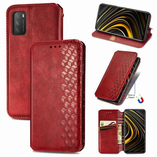 

Чехол Deexe Rhombus Wallet для Xiaomi Poco M3 - Red