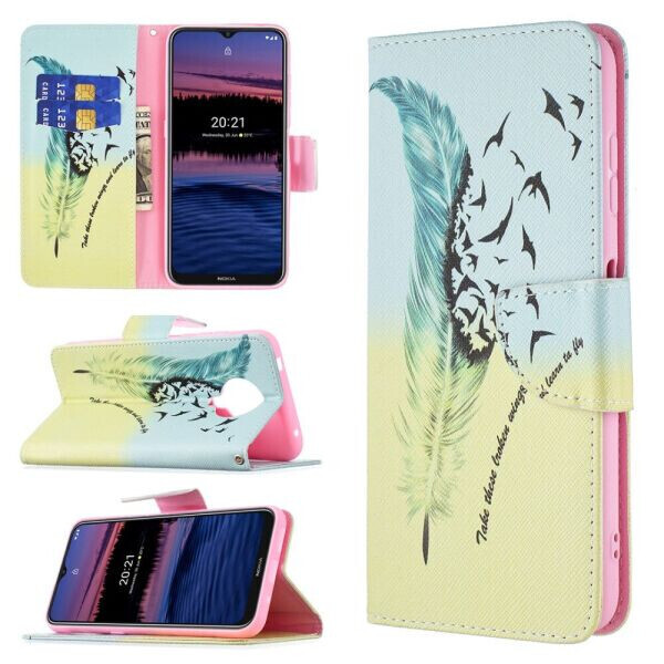 

Чехол-книжка Deexe Color Wallet для Nokia G10 / G20 - Feather Pattern