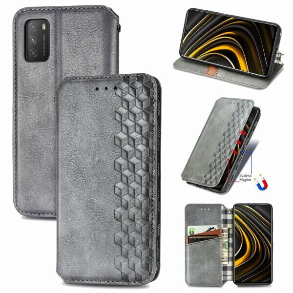 

Чехол Deexe Rhombus Wallet для Xiaomi Poco M3 - Grey
