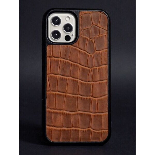 

Кожаный чехол LIMITED Croco Skin для Apple iPhone 12 Pro Max - Brown