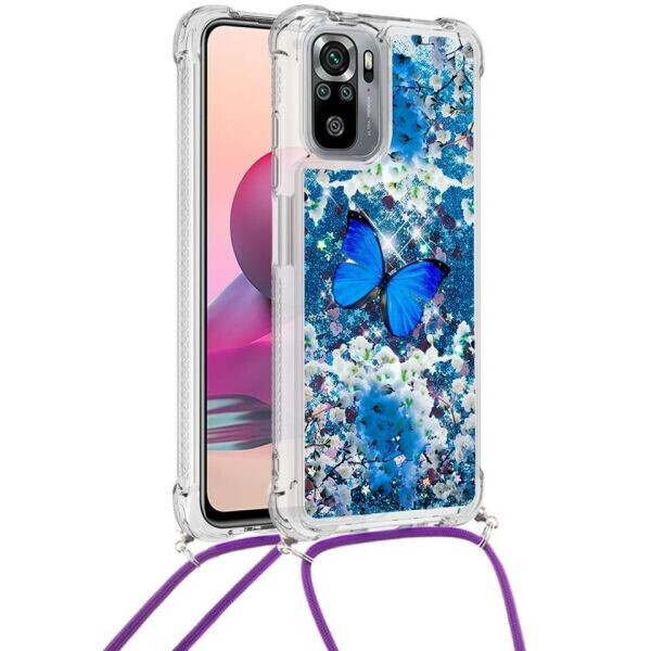 

Силиконовая накладка Deexe Fashion Glitter with Strap для Xiaomi Redmi Note 10 / Note 10s - Blue Butterfly
