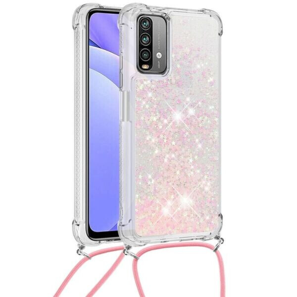 

Силиконовая накладка Deexe Liquid Glitter with Strap для Xiaomi Redmi 9T - Pink Star