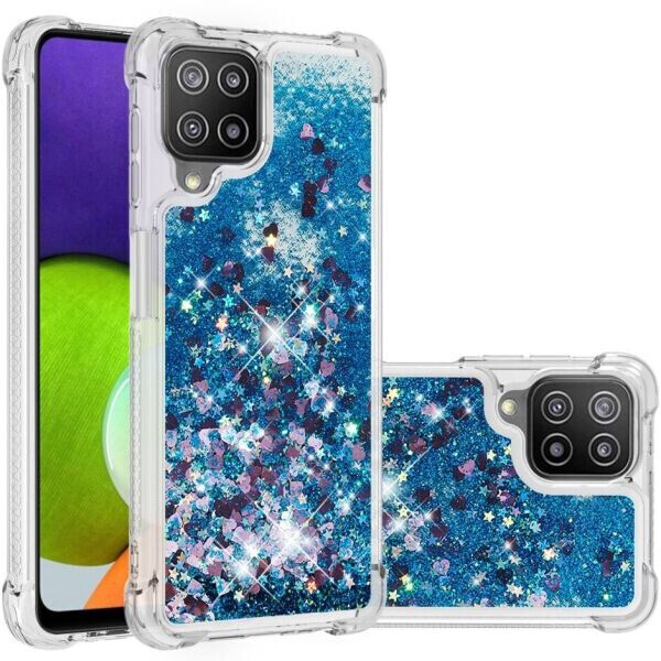 

Силиконовый (TPU) чехол Deexe Liquid Glitter для Samsung Galaxy A22 (A225) - Blue Hearts
