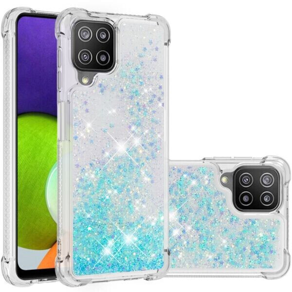

Силиконовый (TPU) чехол Deexe Liquid Glitter для Samsung Galaxy A22 (A225) - Silver Blue Stars