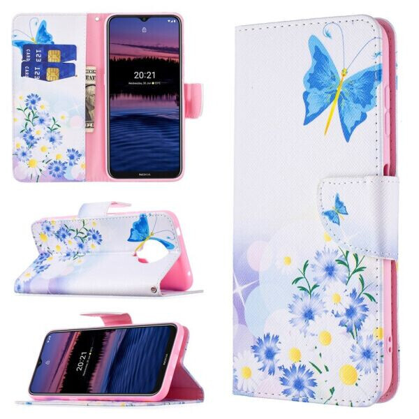 

Чехол-книжка Deexe Color Wallet для Nokia G10 / G20 - Blue Butterfly and Flowers