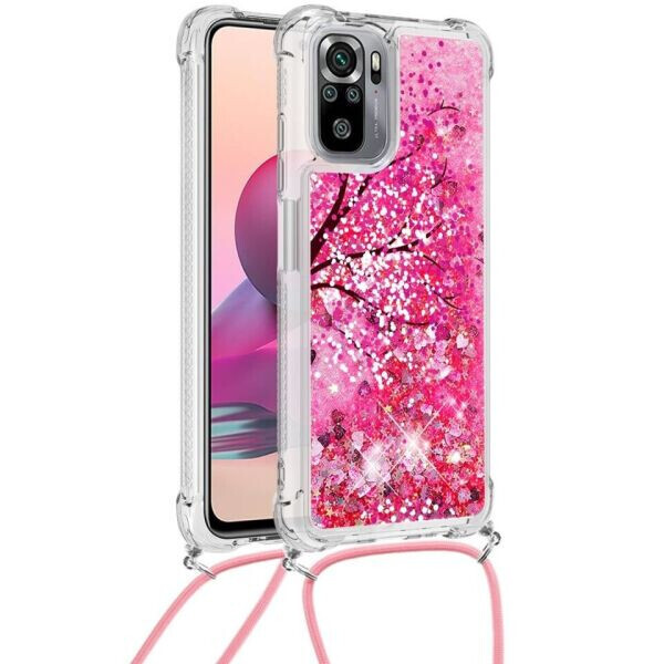 

Силиконовая накладка Deexe Fashion Glitter with Strap для Xiaomi Redmi Note 10 / Note 10s - Flower