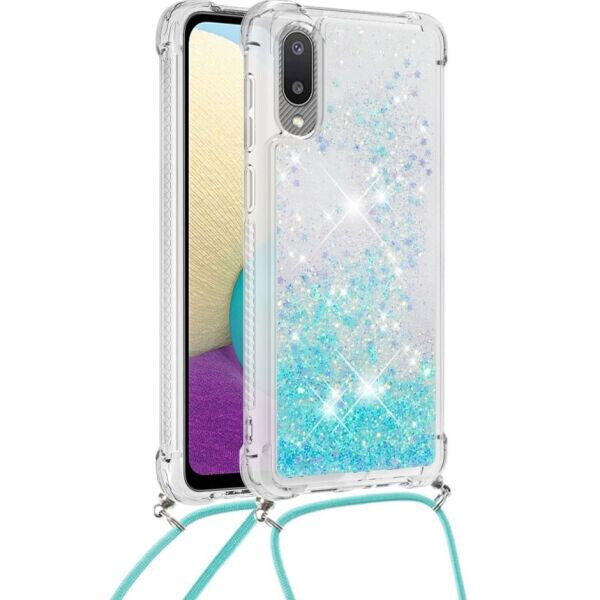 

Силиконовая накладка Deexe Liquid Glitter with Strap для Samsung Galaxy A02 (A022) - Blue Stars