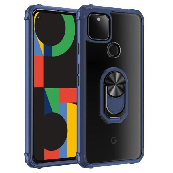 

Защитный чехол Deexe Crystal Ring для Google Pixel 4a 5G - Black / Blue