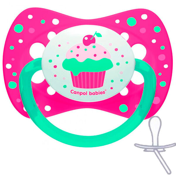 

Пустышка силиконовая симметричная Cupcake, 6-18 мес (розовая), Canpol babies
